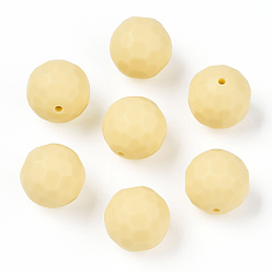 Pale Goldenrod Food Grade Eco-Friendly Silicone Beads, Chewing Beads For Teethers, DIY Nursing Necklaces Making, Faceted Round, Pale Goldenrod, 15.5mm, Hole: 1mm