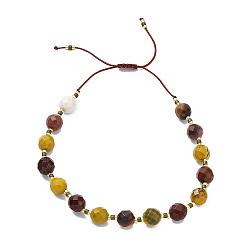 Mokaite Bracelet tressé en perles de mookaite et de graines de miyuki naturel ajustable pour femme, diamètre intérieur: 1-3/4~2-7/8 pouce (4.5~7.4 cm)