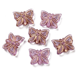 Old Rose Plating Transparent Acrylic Beads, Golden Metal Enlaced, Butterfly, Old Rose, 11x14.5x5mm, Hole: 1.8mm, 740pcs/500g