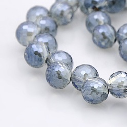 Slate Gray Full Rainbow Plated Glass Faceted Round Beads Strands, Slate Gray, 8mm, Hole: 1mm, about 99pcs/strand, 26 inch
