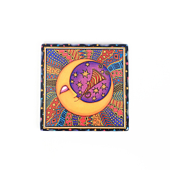 Colorful Porcelain Cup Mats, Hot Pads Heat Resistant, Square with Moon Art Pattern, Colorful, 93.5x93.5mm