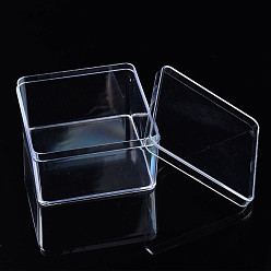 Clair Conteneurs de stockage de perles en plastique polystyrène, carrée, clair, 9.4x9.4x5.5 cm