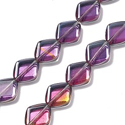 Púrpura Abalorios de vidrio electrochapa, medio arco iris chapado, rombo, púrpura, 18x15.5x5 mm, agujero: 1.2 mm, sobre 35~37 unidades / cadena, 24.80~25.98 pulgada (63~66 cm)