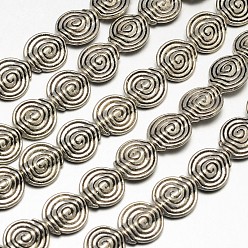 Plata Antigua Estilo tibetano plana redonda / vórtice hebras de perlas de aleación, sin plomo, cadmio, níquel, plata antigua, 11.5x4 mm, agujero: 1.5 mm, sobre 19 unidades / cadena, 8 pulgada