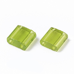 Vert Jaune 2 trous perles de rocaille de verre, couleurs transparentes, rectangle, vert jaune, 5x4.5~5.5x2~2.5mm, Trou: 0.5~0.8mm