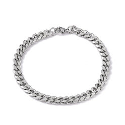 Stainless Steel Color 201 Stainless Steel Curb Chain Bracelet with 304 Stainless Steel Clasps for Men Women, Stainless Steel Color, 7-7/8 inch(20cm), Link: 8x6x2mm