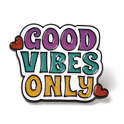 Purple Inspiring Word Good Vibes Only Enamel Pins, Black Alloy Brooches for Backpack Clothes, Purple, 23.5x29.5x1mm