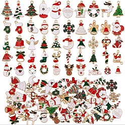 Mixed Color 50Pcs Christmas Alloy Enamel Pendants, with Rhinestone,  Santa Claus & Snowflake & Christmas Tree & Reindeer/Stag, for Jewelry Necklace Gift Making Crafts, Mixed Color, 13x10mm~25x16mm, Hole: 2mm