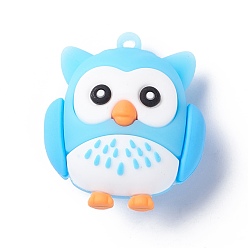 Deep Sky Blue PVC Cartoon Owl Doll Pendants, for Keychains, Deep Sky Blue, 43x37x26mm, Hole: 3mm