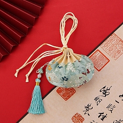 Light Cyan Flower Silks & Satins Drawstring Bags, Sachet Tassel Pouches for Jewelry Storage, Light Cyan, 100x85mm