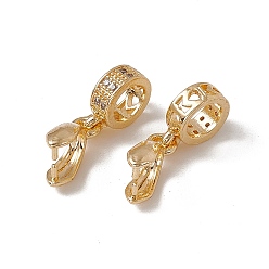 Real 18K Gold Plated Brass Micro Pave Clear Cubic Zirconia Ice Pick Pinch Bails, Flat Round with Heart, Real 18K Gold Plated, 17.5mm, Hole: 4.5mm, Pin: 0.8mm