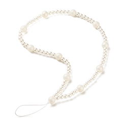 White Spray Painted Acrylic Beads Mobile Straps, with ABS Plastic Imitation Pearl Beads and Nylon Thread, Round, White, 28cm