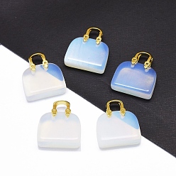 Opalite Opalite Brass Pendants, Golden, Bag, 27~29x24~26x9~13mm, Hole: 6mm