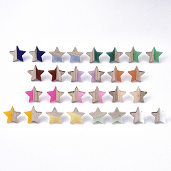 Mixed Color Resin & Wood Stud Earrings, with 304 Stainless Steel Pin, Star, Mixed Color, 17x18mm, Pin: 0.7mm
