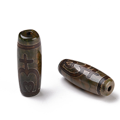 Nectar Bottle Pattern Тибетского стиля бусы дзи, природных бисера агат, окрашенная и подогревом, овальные, образец бутылки нектара, 28.5~32x10~12.5 мм, отверстие : 1.5~3 мм