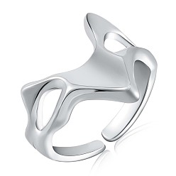 Platinum Rhodium Plated 925 Sterling Silver Twist Heart Open Cuff Ring, Hollow Wide Ring for Women, Platinum, US Size 5 1/4(15.9mm)