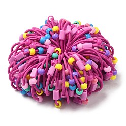 Cerise Colorful Nylon Elastic Hair Ties for Girls Kids, with Plastic Beads, Cerise, 2mm, Inner Diameter: 32mm
