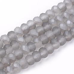 Light Grey Electroplate Glass Beads Strands, Faceted, Half Plated, Matte Style, Rondelle, Light Grey, 4x3mm, Hole: 1mm, about 150pcs/strand, 18.9 inch