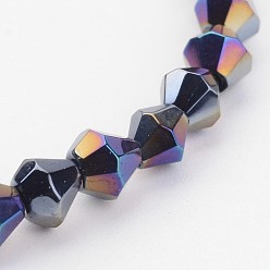 Black Glass Beads Strands, Bicone, Light Blue, AB Color Plated, Black, 4mm, Hole: 1mm, about 70pcs/strand, 10.63 inch