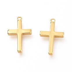 Real 18K Gold Plated Brass Pendants, Cross, Real 18K Gold Plated, 18x11x2mm, Hole: 1mm
