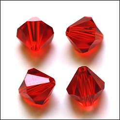 Красный Имитация Австрийские кристаллические шарики, класс AAA, граненые, двухконусные, красные, 10x9~10 мм, отверстие : 0.9~1.6 мм