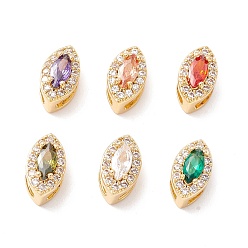 Mixed Color Rack Plating Brass Micro Pave Cubic Zirconia Beads, Long-Lasting Plated, Real 18K Gold Plated, Cadmium Free & Nickel Free & Lead Free, Horse Eye, Mixed Color, 10x6x6mm, Hole: 3~5x2mm