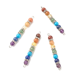 Mixed Stone Chakra Natural & Synthetic Gemstone Connector Charms, with Platinum Tone Brass Crystal Rhinestone Findings, Round, 55x6~6.5mm, Hole: 2~2.5mm
