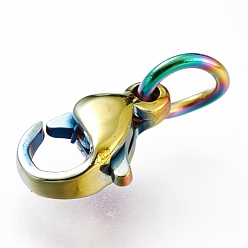 Rainbow Color Ионное покрытие (ip) 304 застежки-клешни из нержавеющей стали, с целью перехода в кольце, Радуга цветов, 9x5.5x3.5 мм, отверстие : 3 мм, Перейти кольцо: 5x0.6 мм