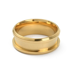 Golden 201 Stainless Steel Grooved Finger Ring Settings, Ring Core Blank, for Inlay Ring Jewelry Making, Golden, Inner Diameter: 18mm