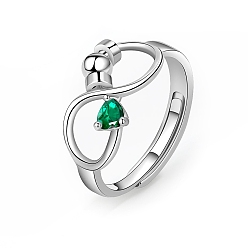 Vert Bague réglable à l'infini avec strass de style couleur pierre de naissance, anneau perlé rotatif en laiton platine pour une méditation apaisante sur les soucis, verte, taille us 8 (18.1 mm)