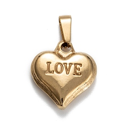 Oro Día de san valentín 201 encantos de acero inoxidable, corazón con la palabra amor, dorado, 19x17x5 mm, agujero: 7x3.5 mm