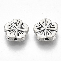 Antique Silver Tibetan Style Alloy Beads, Cadmium Free & Lead Free, Flower, Antique Silver, 9x9.5x3mm, Hole: 1.2mm, about 1085pcs/1000g