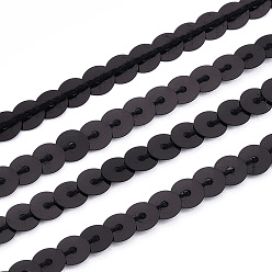 Noir 100 Yards perles de paillette en plastique écologiques, perles de paillettes, Accessoires d'ornement, plat rond, noir, 6mm