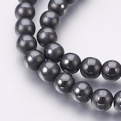 Original Color Electroplate Non-Magnetic Synthetic Hematite Beads Strands, Polished, Frosted, Round, Original Color, 4mm, Hole: 1mm, about 106pcs/strand, 15.7 inch(40cm)