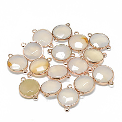 Natural Agate Natural White Agate Links connectors, with Golden Tone Brass Findings, Faceted, Flat Round, 25.5~26.5x17~18x6~7mm, Hole: 2~2.5mm