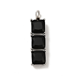 Black 316 Surgical Stainless Steel Micro Pave Cubic Zirconia Pendants, Stainless Steel Color, Rectangle, Black, 29x8x5.5mm, Hole: 4mm