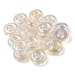 Clair Placage uv perles acryliques irisées arc-en-ciel, perle bicolore en perle, plat rond, clair, 29.5x10.5mm, Trou: 3mm