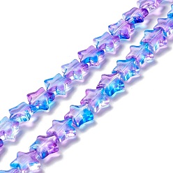 Lilas Transparent perles de verre brin, étoiles, lilas, 10x10x4mm, Trou: 0.8mm, Environ 40 pcs/chapelet, 13.39~14.17 pouce (34~36 cm)