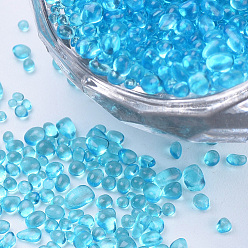 Bleu Ciel Foncé Perles de rocaille en verre, teint, couleurs transparentes, pour la décoration d'art d'ongle, pas de trous / non percés, puce, bleu profond du ciel, 1~3x1~1.5x1~1.5 mm, sur 450 g / sac