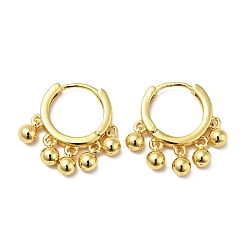 Golden Brass Round Beads Dangle Hoop Earrings for Women, Lead Free & Cadmium Free, Golden, 20.5mm, Pin: 0.8mm