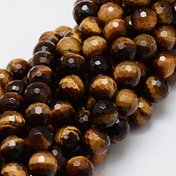 Tiger Eye Faceted Round Natural Tiger Eye Bead Strands, 8mm, Hole: 1mm, about 50pcs/strand, 15.3 inch