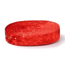 Red Double Face Polyester Velvet Ribbon, for Gift Packing and Festival Decoration, Star Pattern, Red, 1 inch(25mm)