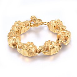 Golden 304 Stainless Steel Link Bracelets, with Toggle Clasps Clasps, Skull, Golden, 9-1/2 inch(24cm), 18~34x13mm