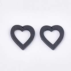Negro Colgantes de madera de álamo pintados, corazón, negro, 25x23x3 mm, agujero: 1.5 mm