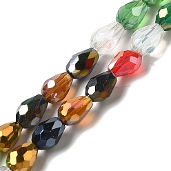 Color mezclado Abalorios de vidrio electrochapa, color de ab chapado, lágrima facetada, color mezclado, 7x5 mm, sobre 65~67 unidades / cadena, 18~18.5 pulgada (45.5~46.9 cm)