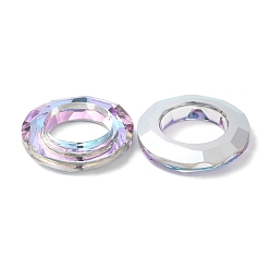 Violeta Anillos de unión de vidrio electrochapado, anillo cósmico de cristal, anillo prisma, facetados, espalda plateada, anillo redondo, violeta, 30x6.5 mm, diámetro interior: 17 mm