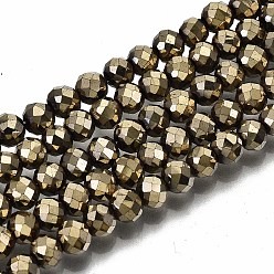 Pale Goldenrod Electroplate Non-magnetic Synthetic Hematite Beads Strands, Round, Faceted, Pale Goldenrod, 4mm, Hole: 1mm, about 108pcs/strand, 15.67 inch~15.91 inch(39.8cm~40.4cm)