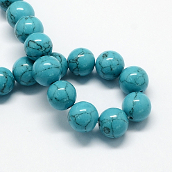 Turquoise Foncé Teintes turquoise synthétique brins de pierres précieuses perles, ronde, turquoise foncé, 10mm, Trou: 1mm, Environ 40 pcs/chapelet, 15.7 pouce