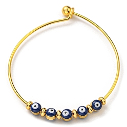 Полуночно-синий Браслеты с эмалью и бисером от сглаза, латунный браслет для женщин с покрытием стойки, темно-синий, внутренний диаметр: 2-3/8x2-1/2 дюйм (5.9x6.5 см)