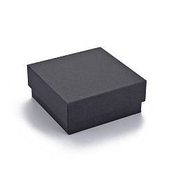 Negro Caja de cartón, Para el anillo, pendiente, Collar, con la esponja en el interior, plaza, negro, 7.6x7.6x3.2 cm, tamaño interno: 6.9x6.9 cm, sin caja con tapa: 7.2x7.2x3.1 cm